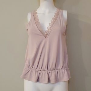 Express pale pink tank top with lace neck line, M